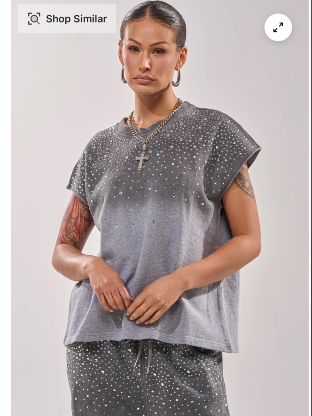 NWT AKIRA Night Sky Grey Studded Muscle Tee & Joggers Set - Picture 2 of 13
